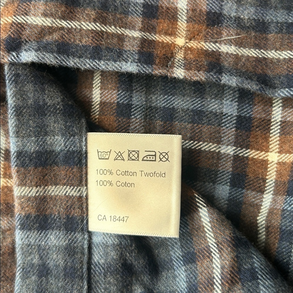 Stenströms Fitted Body Plaid Button Down Shirt M Blue Brown Twofold Super Cotton - Picture 8 of 12